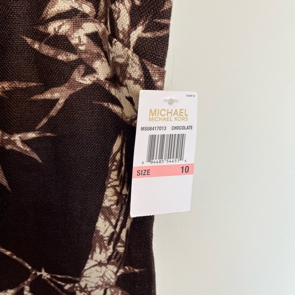 NWT Michael Kors lace up neckline Black and Brown linen Dress size 10 - Picture 4 of 5